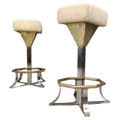 Seventies brass and chrome bar stools, set of 2, 1970s