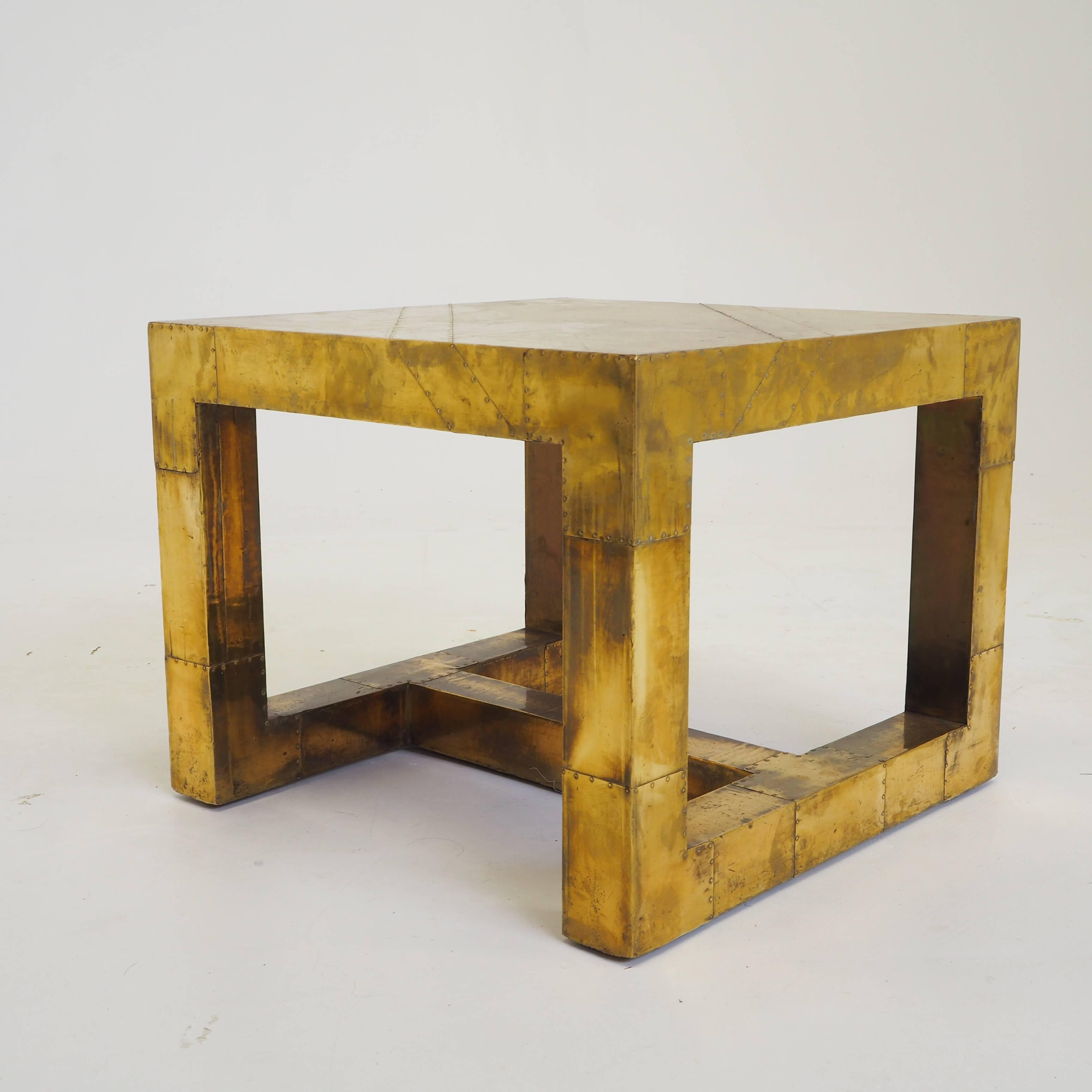 Brutalist 1970s Brass Side Table For Sale