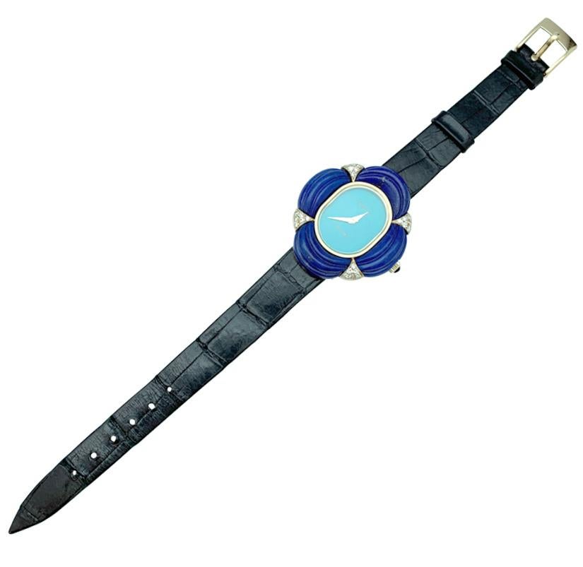 Modern Seventies Chaumet Watch, Diamonds, Lapis Lazuli and Turquoise