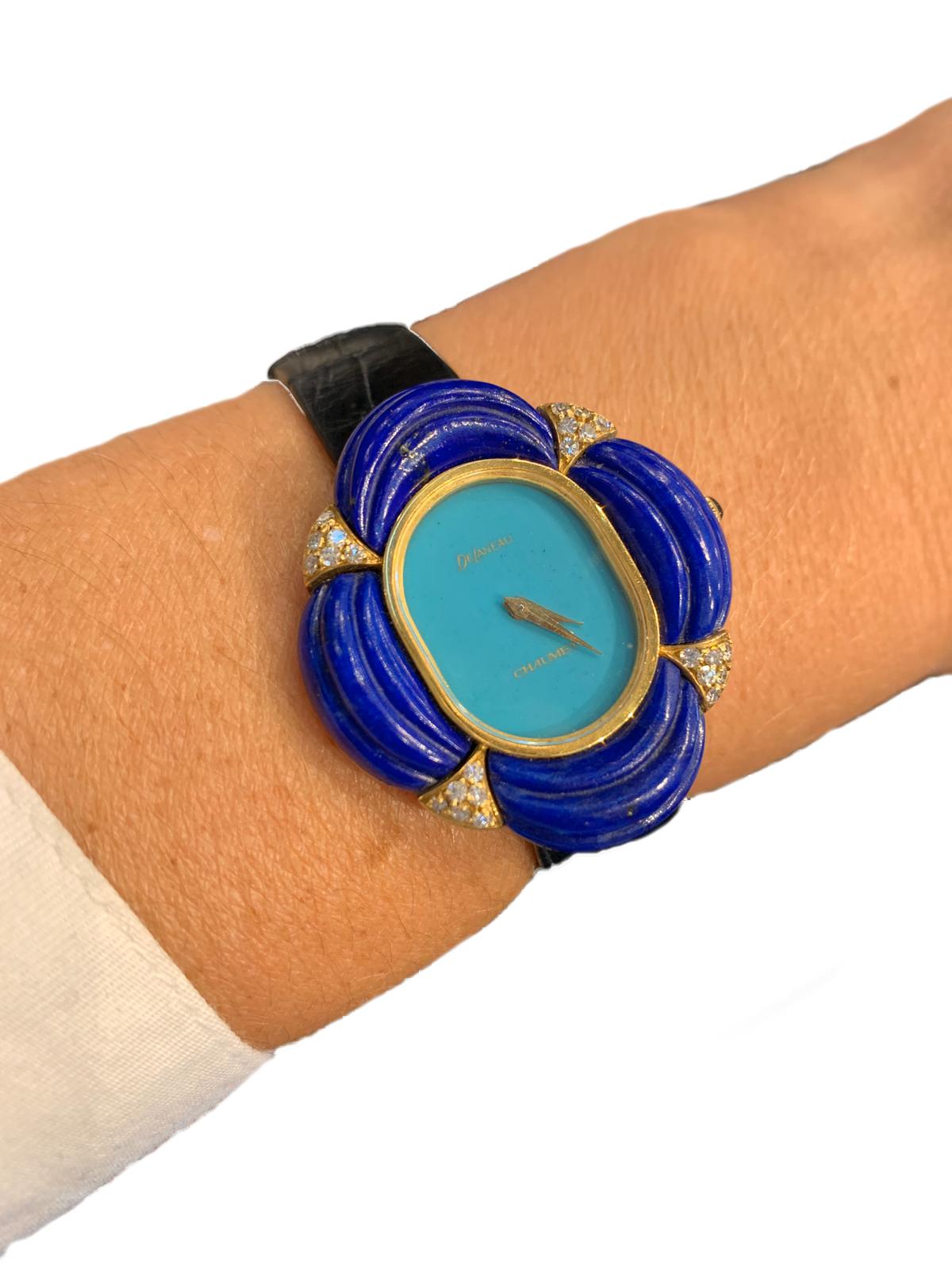 Women's Seventies Chaumet Watch, Diamonds, Lapis Lazuli and Turquoise