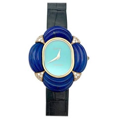 Vintage Seventies Chaumet Watch, Diamonds, Lapis Lazuli and Turquoise