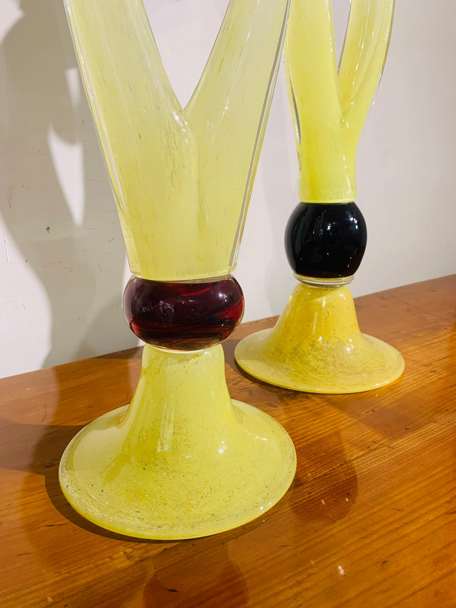 Seventies Couple of Murano Glass Candelabras For Sale 2