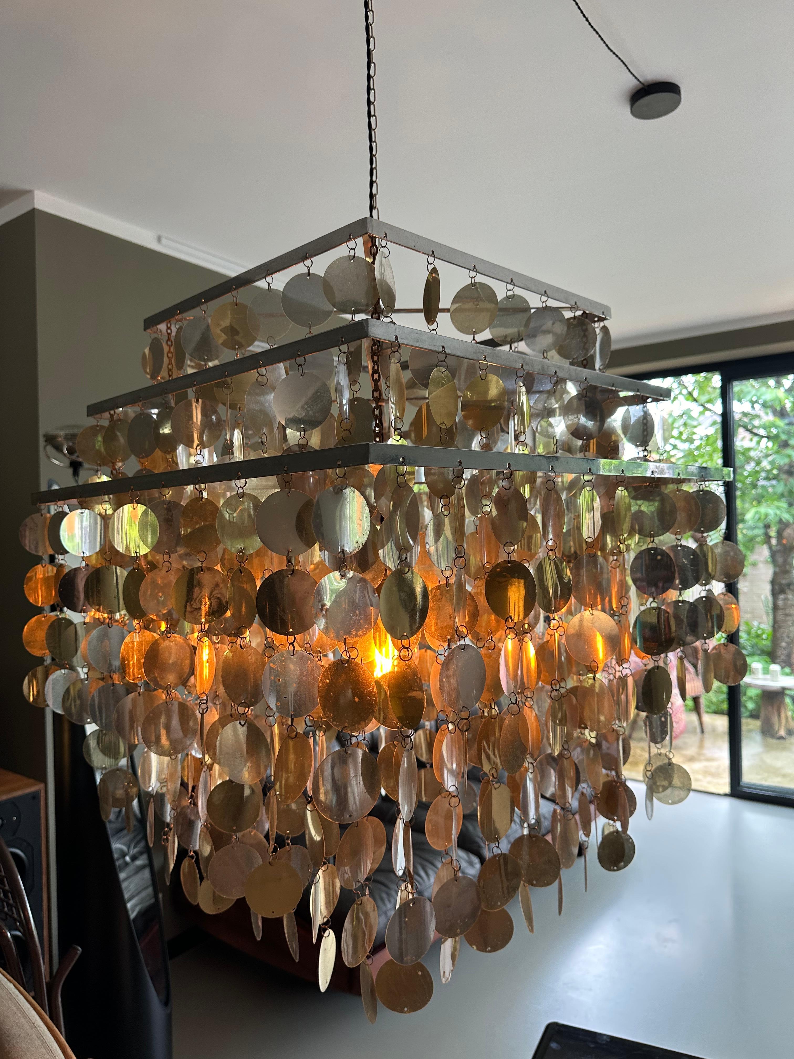 Post-Modern Seventies disco lamp with acrylic paillette ceiling eighties For Sale