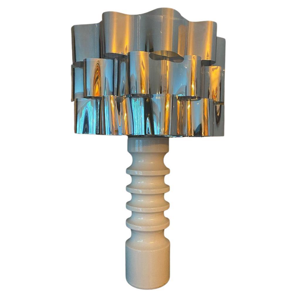 Seventies Dümler & Breiden White Glaze Table Lamp with New Lamp Shade For Sale