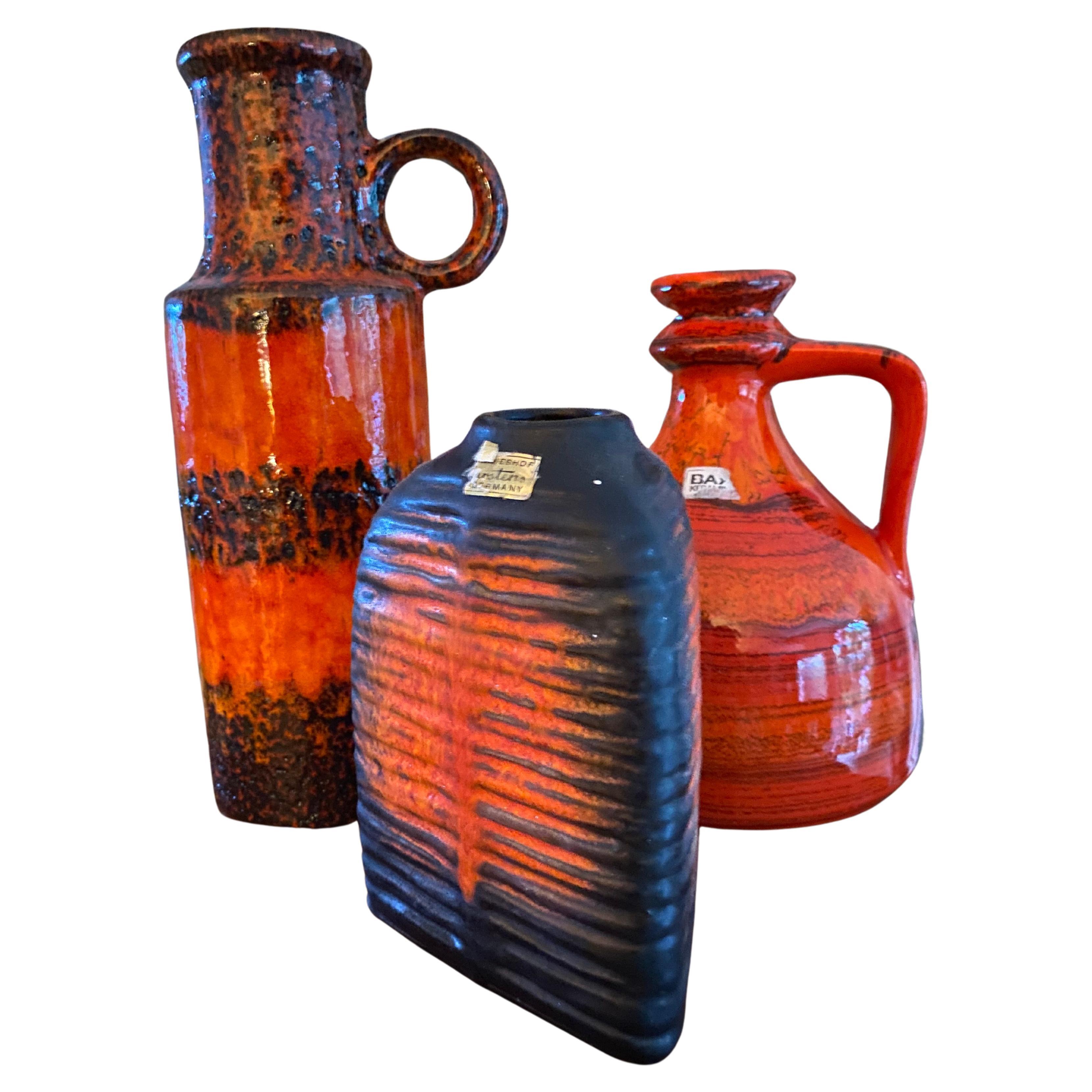 Seventies Fat Lava Vases Germany (3 pcs) For Sale