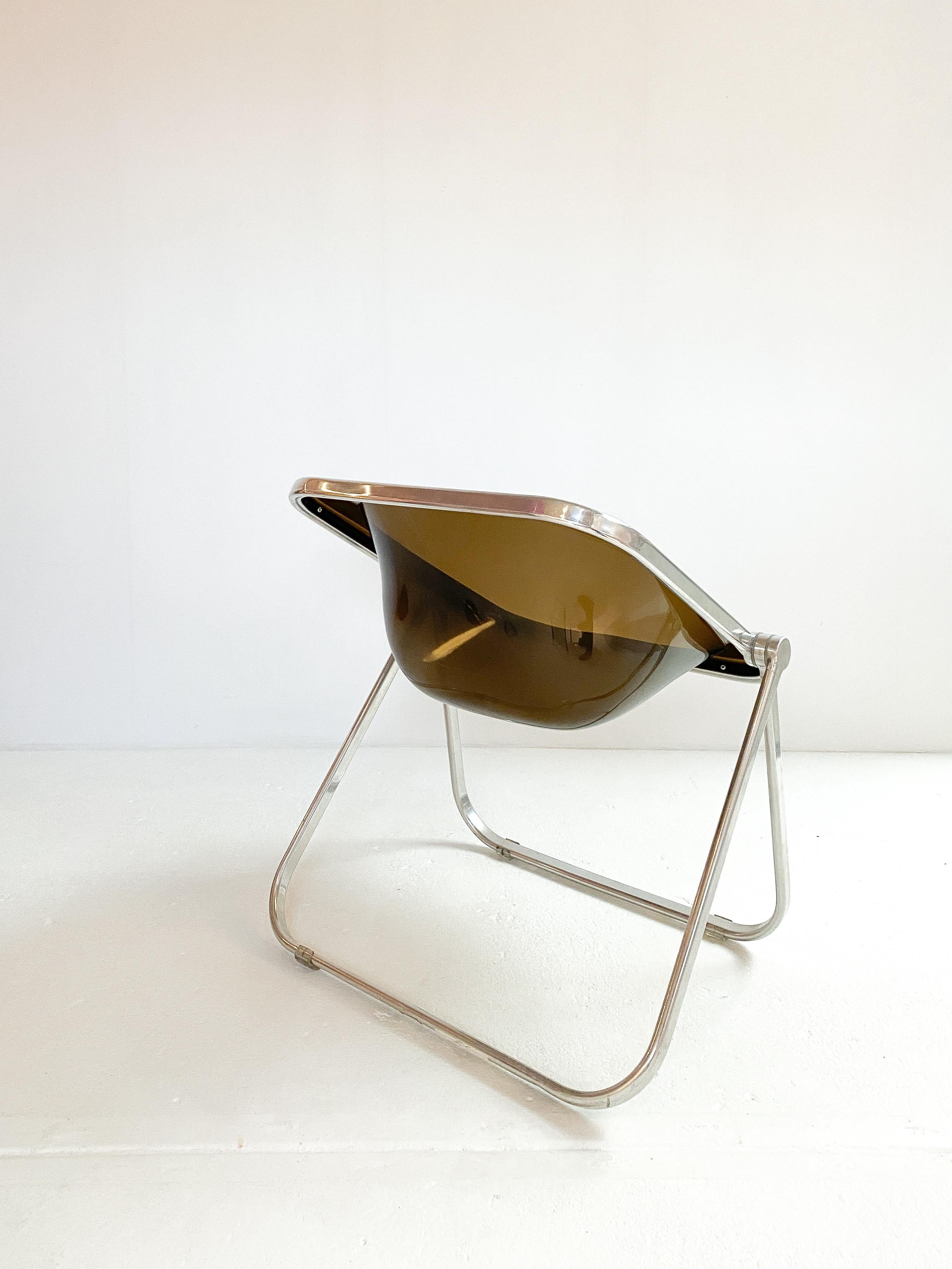 Italian Seventies Folding Plona Chair by Giancarlo Piretti for Castelli in Clear Brown