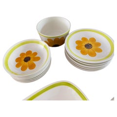 Seventies Hand-Painted Tableware by Gien France 26 Pcs