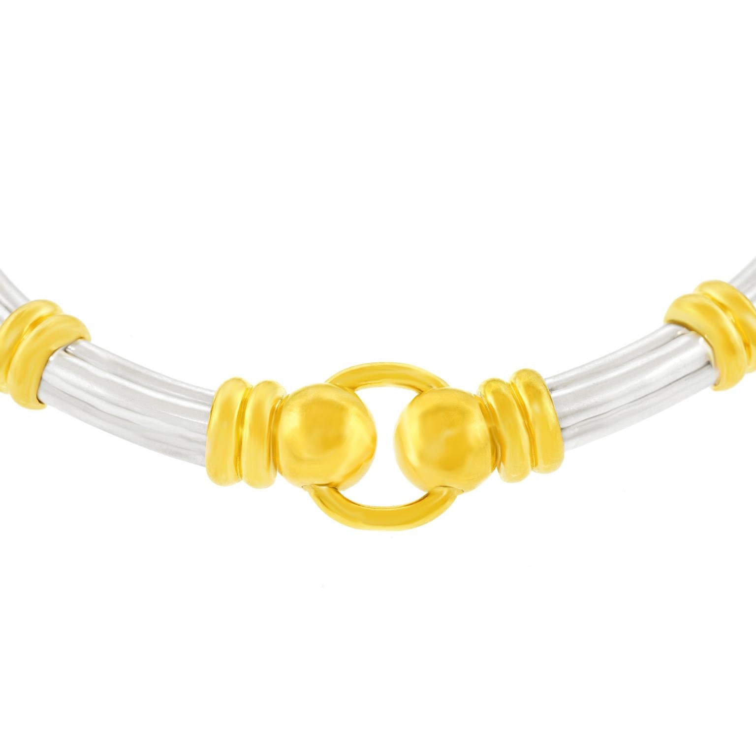 Collier en or et argent Hermes des années 70 Excellent état - En vente à Litchfield, CT