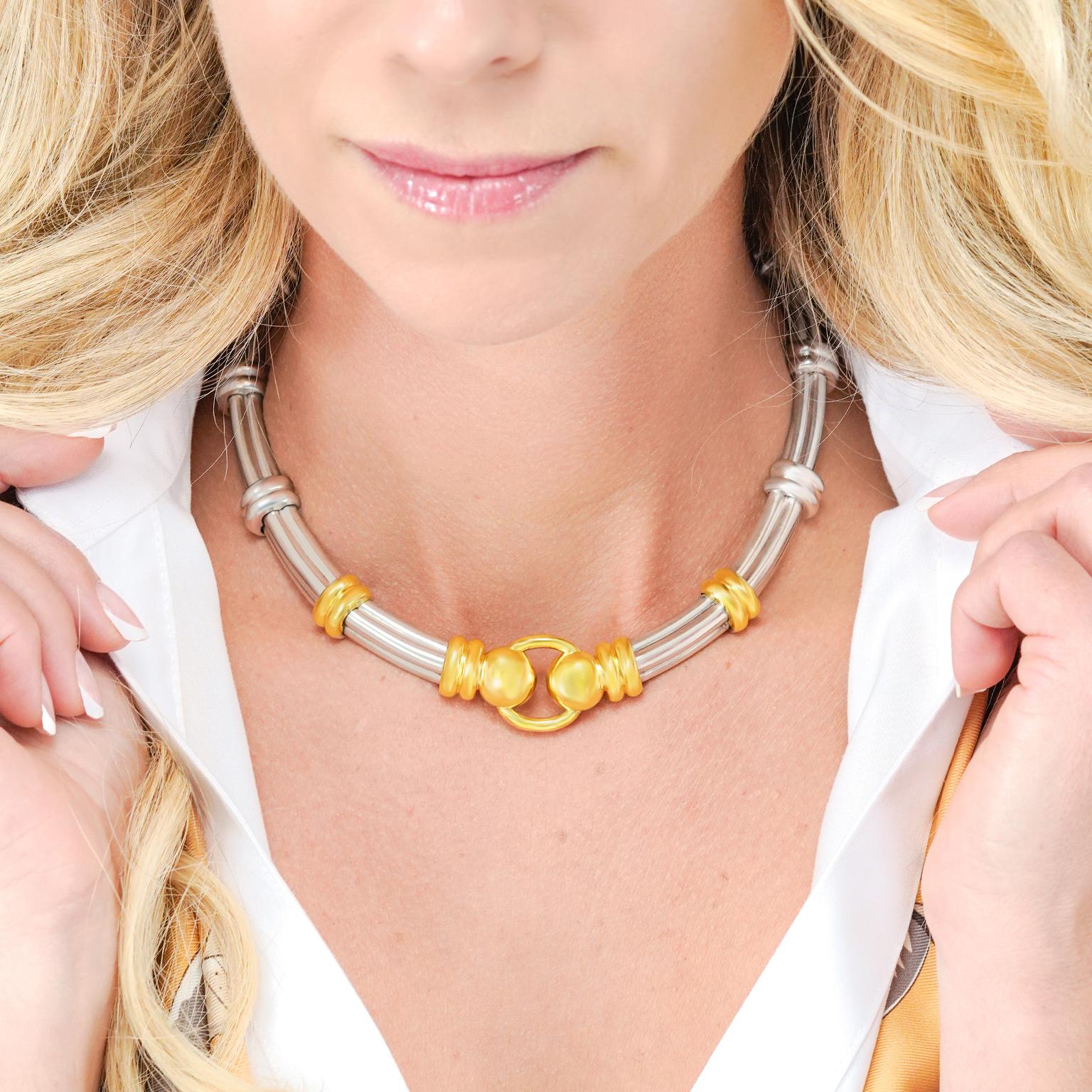 Collier en or et argent Hermes des années 70 Unisexe en vente