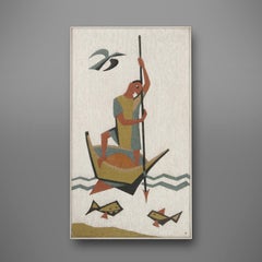 Seventies modern artwork in resin of a fisherman, Belgium ca. 1970