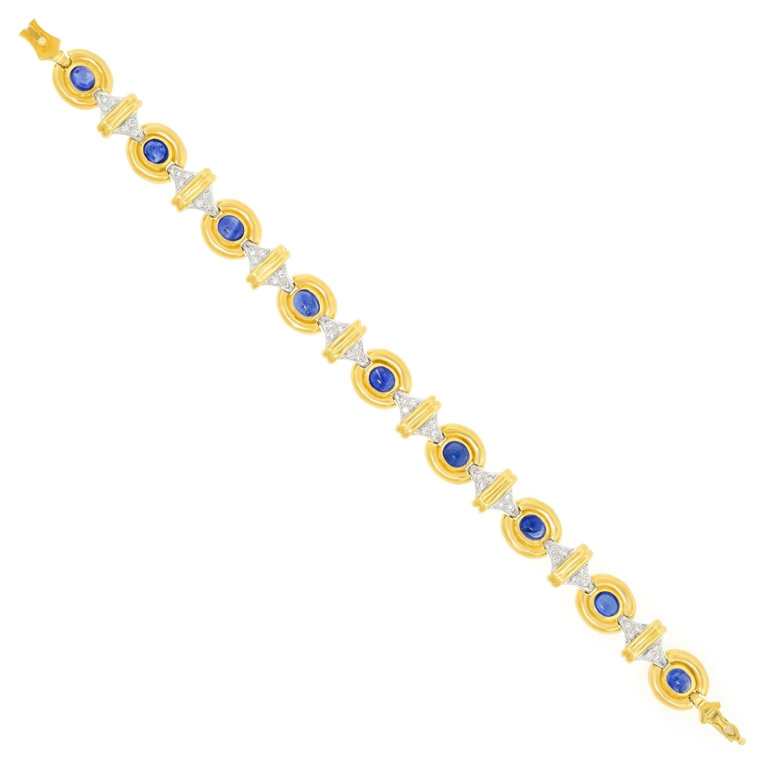 Taille ovale Bracelet saphir et diamant des années soixante-dix en vente
