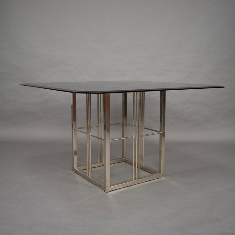 Seventies Square Smoked Glass Dining Table For Sale at 1stdibs