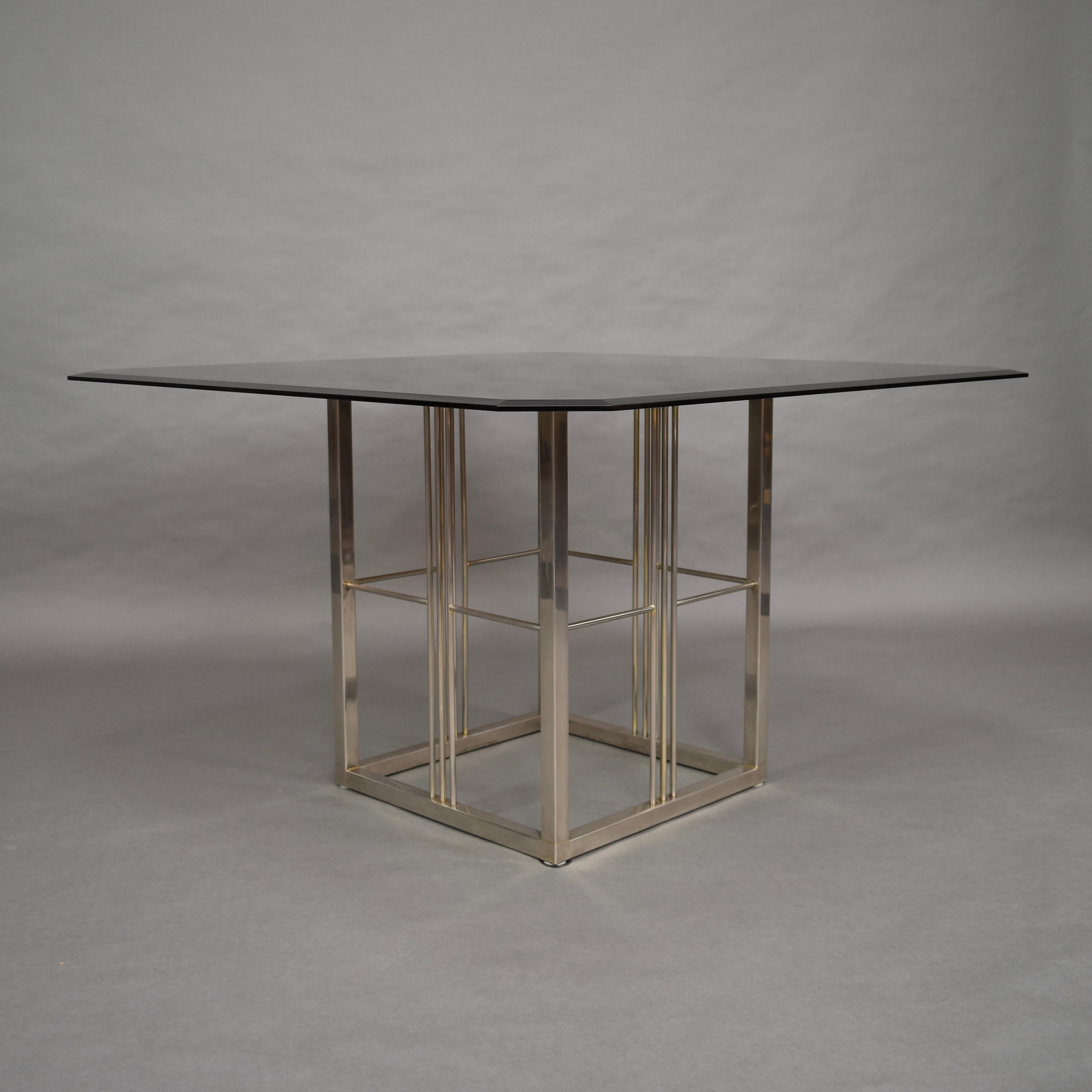 Hollywood Regency Seventies Square Smoked Glass Dining Table