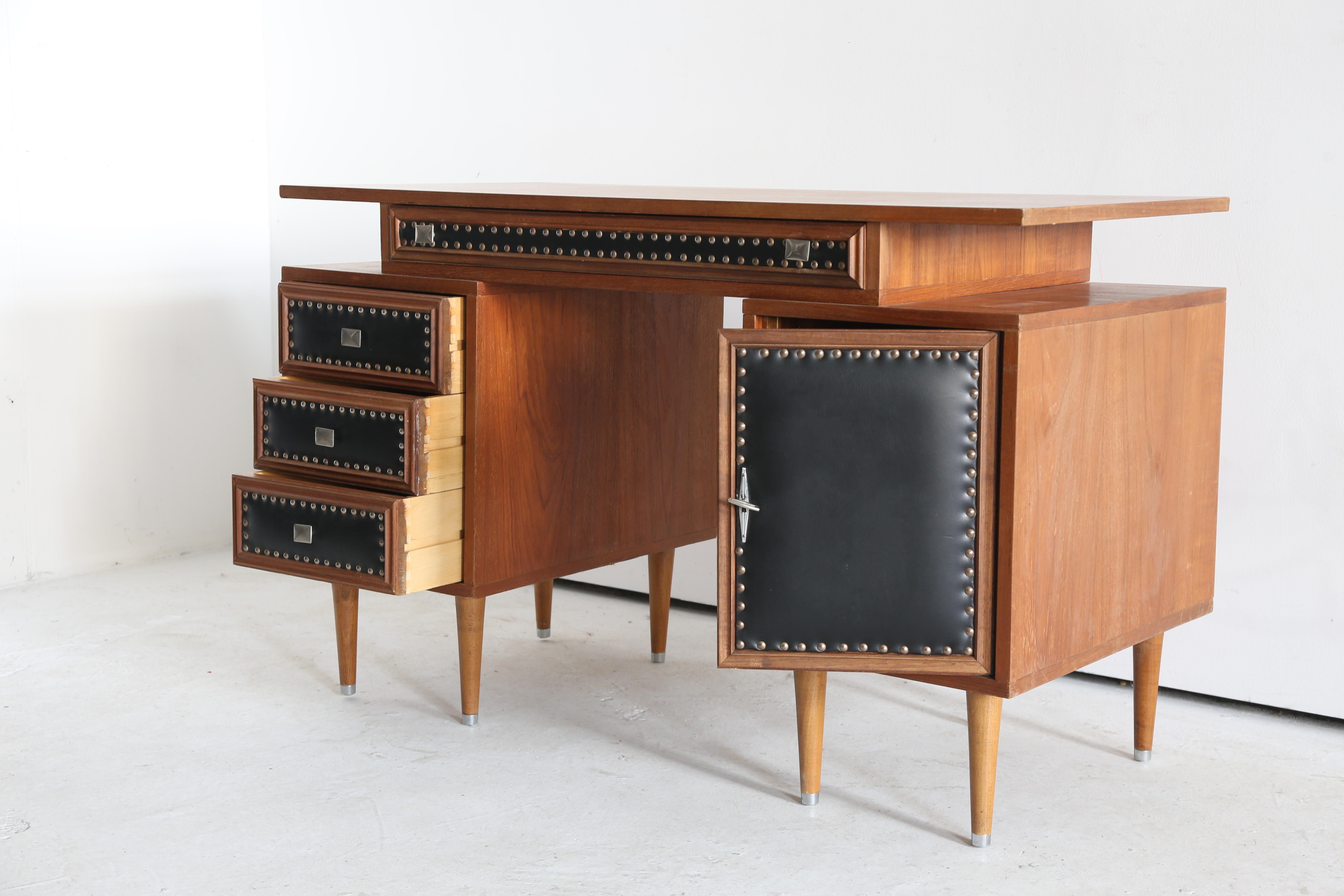 Late 20th Century Seventies Studded Teak Desk For Sale