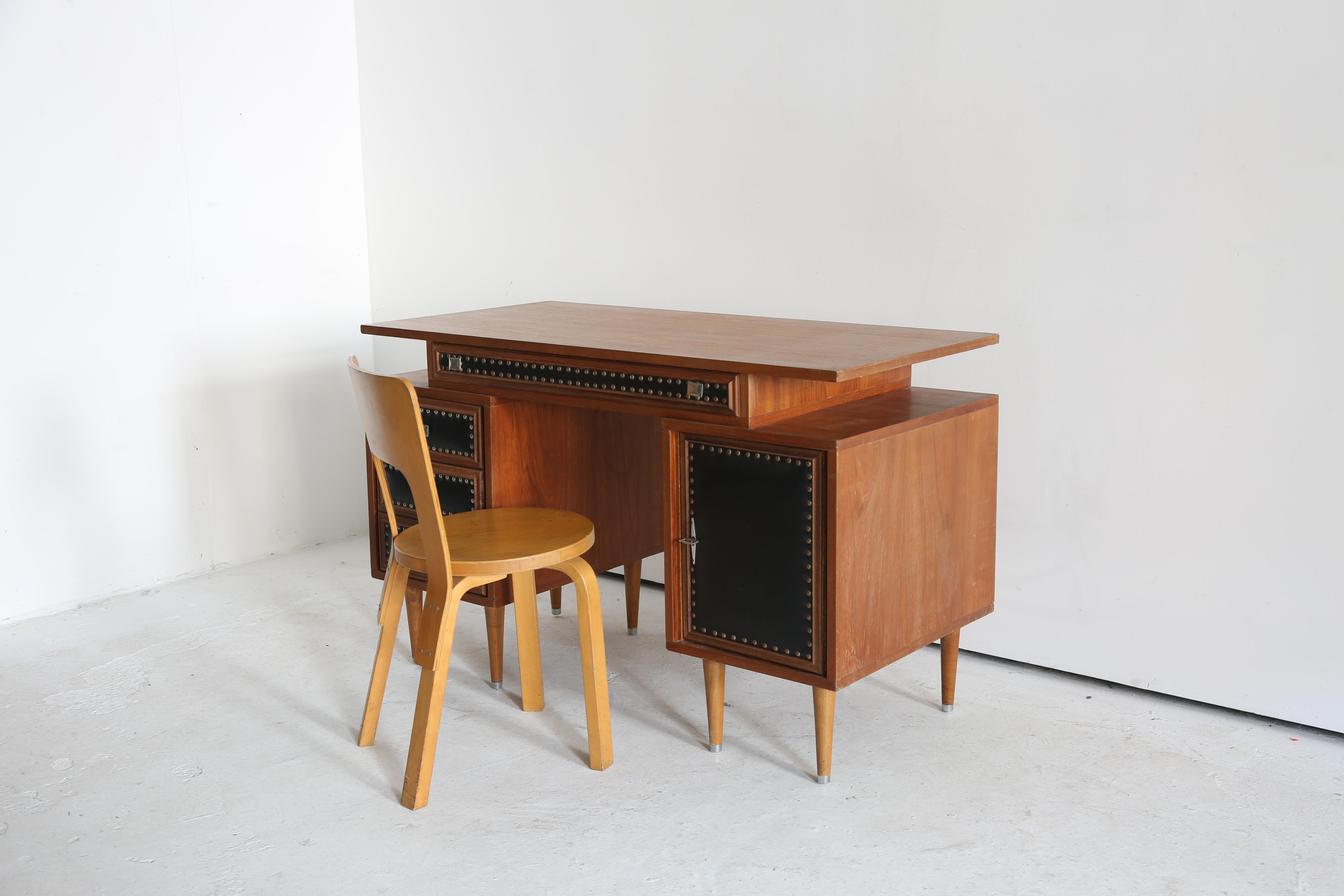 Seventies Studded Teak Desk For Sale 1