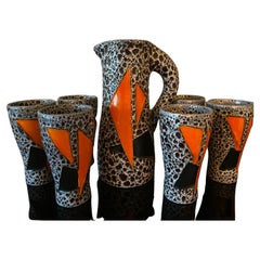 Retro Seventies Vallauris Ceramic Fat Lava Lemonade Set (7 pcs)