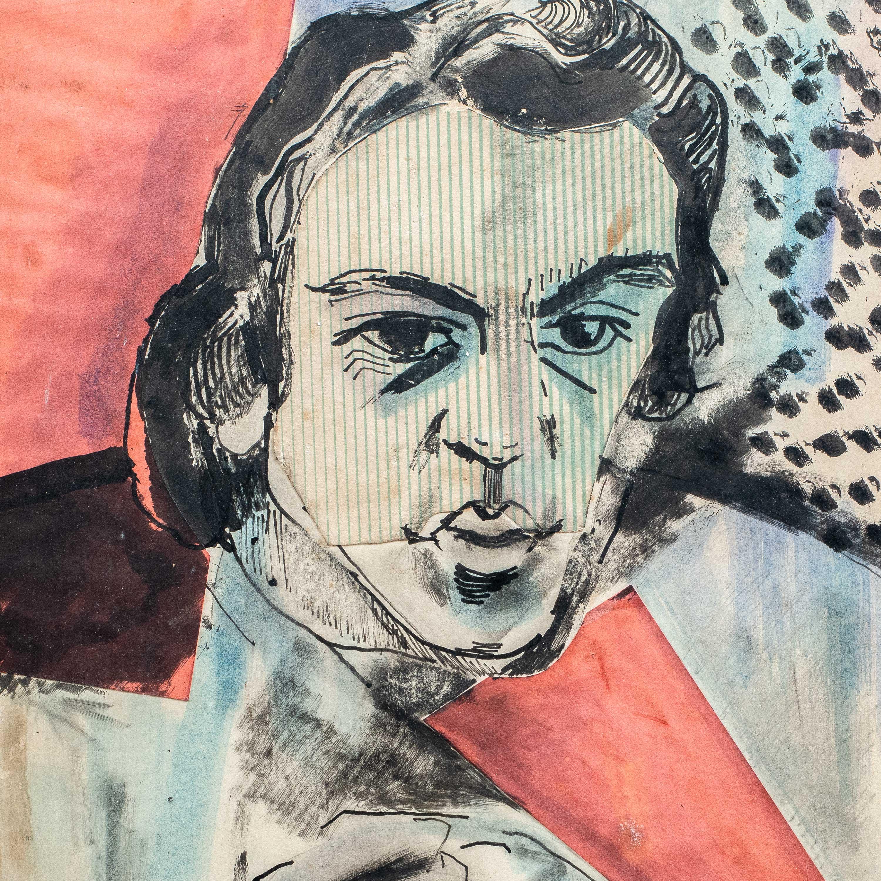 Sever Frentiu (Săcuieni 1931 - Bucharest 1997) - Male portrait.

65.5 x 39.5 cm without frame, 76.5 x 50.5 cm with frame.

Mixed media on paper, in a wooden frame.

- Work signed lower right: “S. Frentiu”.

Condition report: Good condition of the