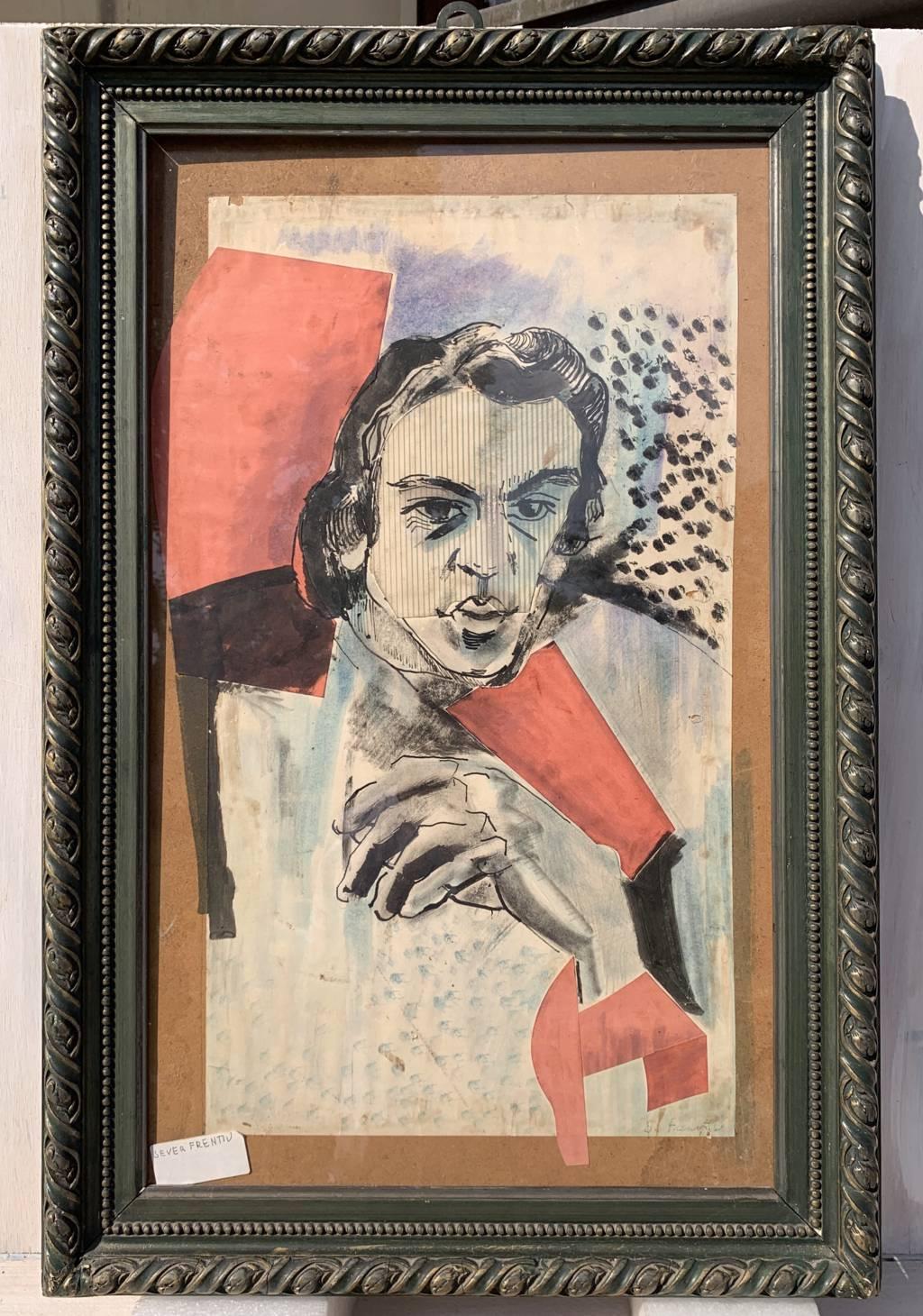 Sever Frentiu (Avant-garde painter) - 20th century figure portrait painting  For Sale 1