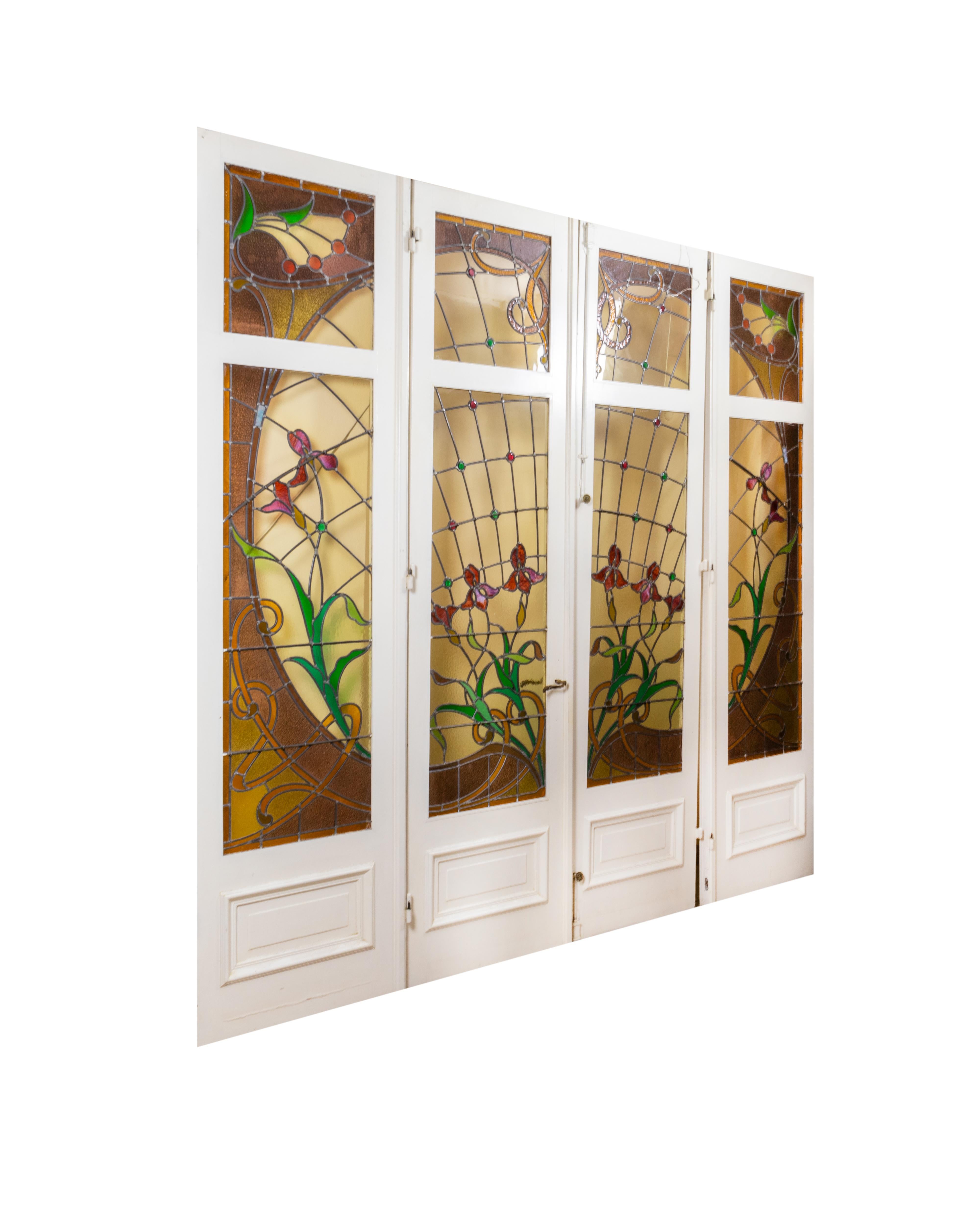 Several Art Nouveau Stained Glass Doors, Early 1900s, France For Sale 4