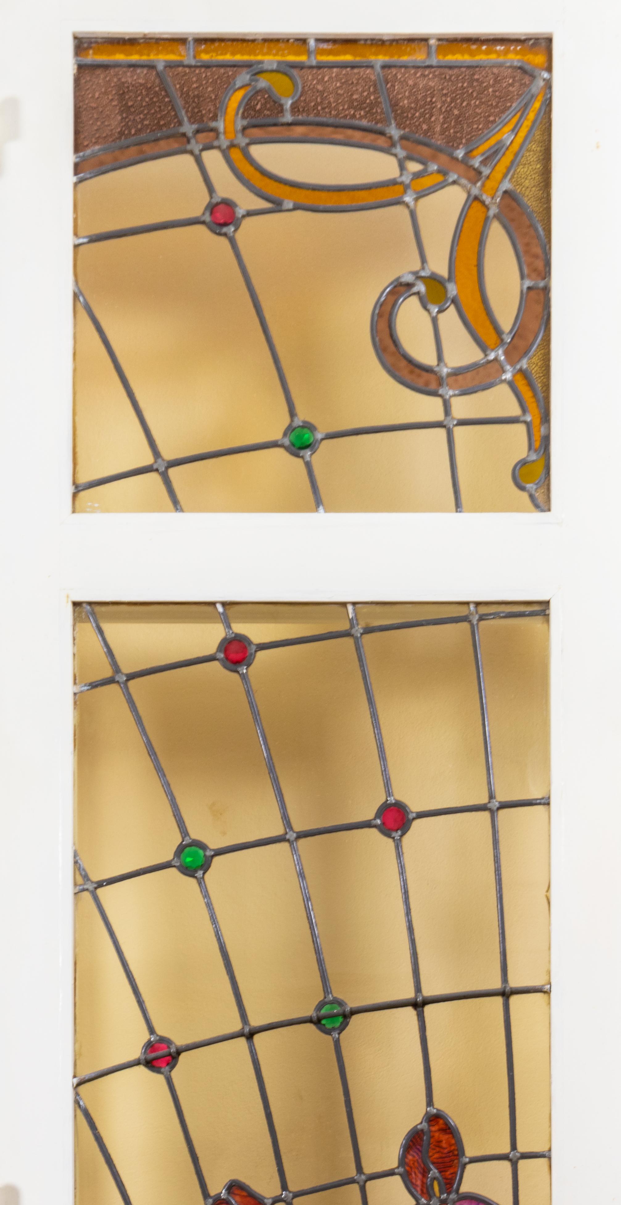 Two sets of 8 doors and 14 glass art nouveau panels

- Complete set of six flawless panels, French stained glass in polychrome glass with shutters, locks, handle and original key.
Beautiful stained glass from the Art Nouveau period with rich