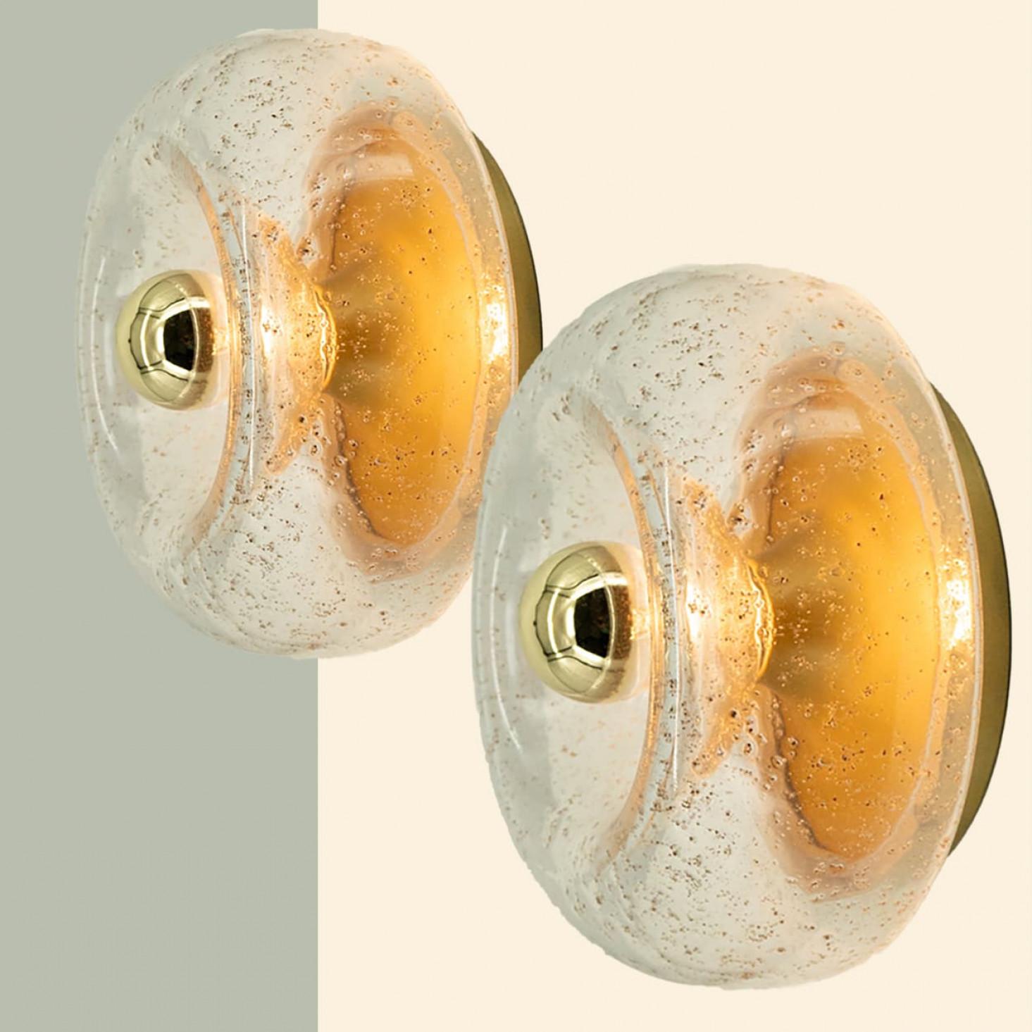Space Age Several Beautiful Brass Glass Flush Mounts by Doria Leuchten, Germany 1970 For Sale