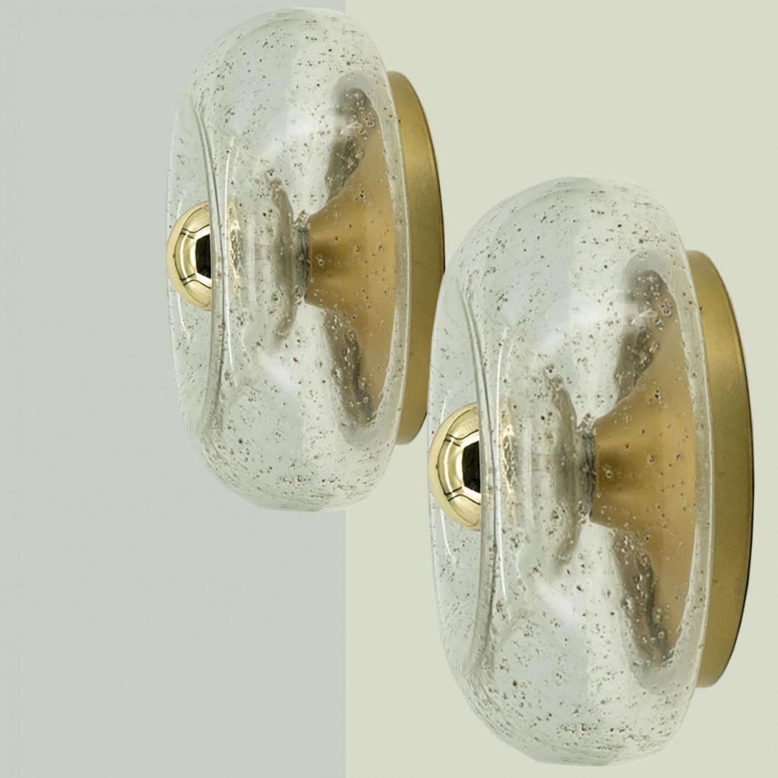 Other Several Beautiful Brass Glass Flush Mounts by Doria Leuchten, Germany 1970 For Sale