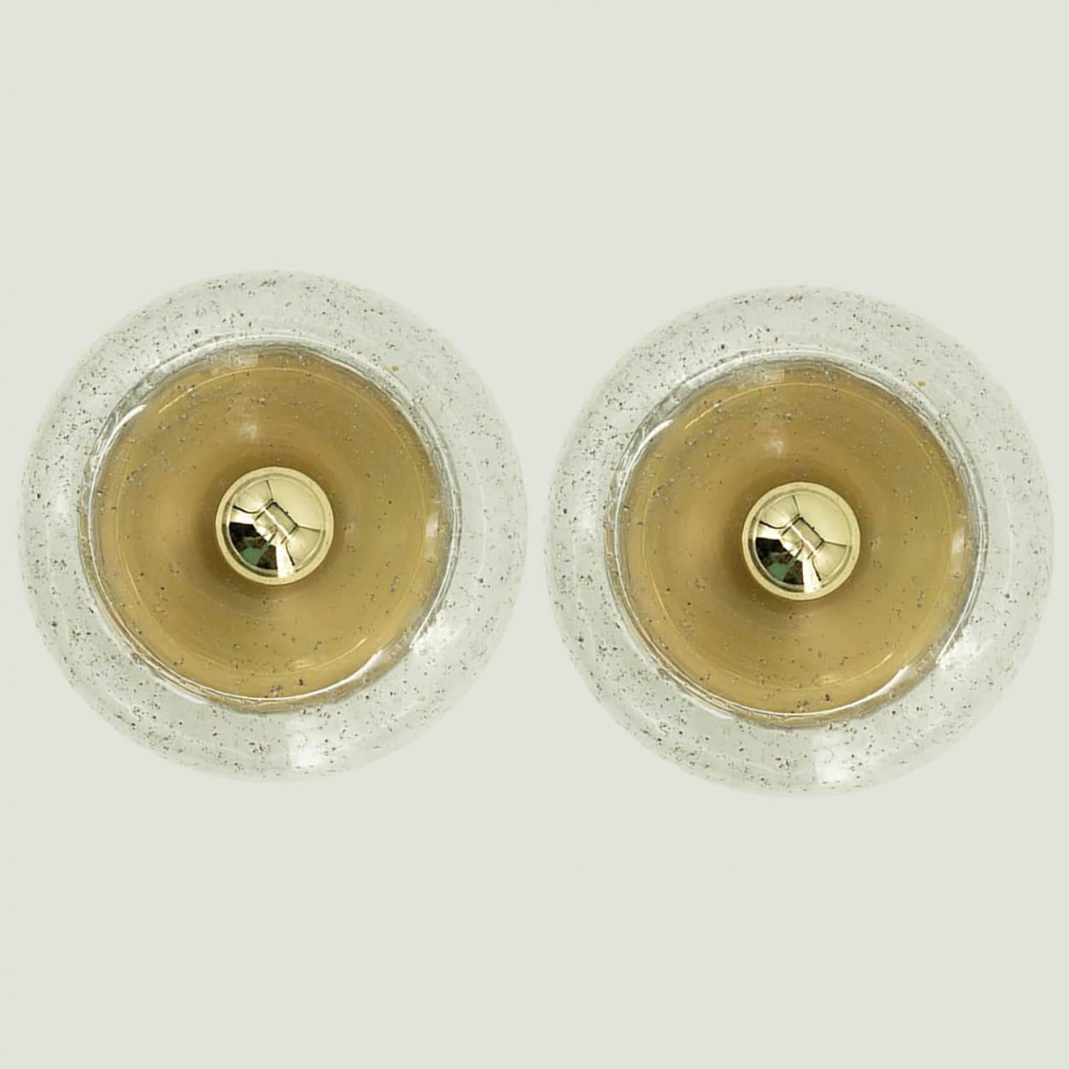 Several Beautiful Brass Glass Flush Mounts by Doria Leuchten, Germany 1970 In Good Condition For Sale In Rijssen, NL