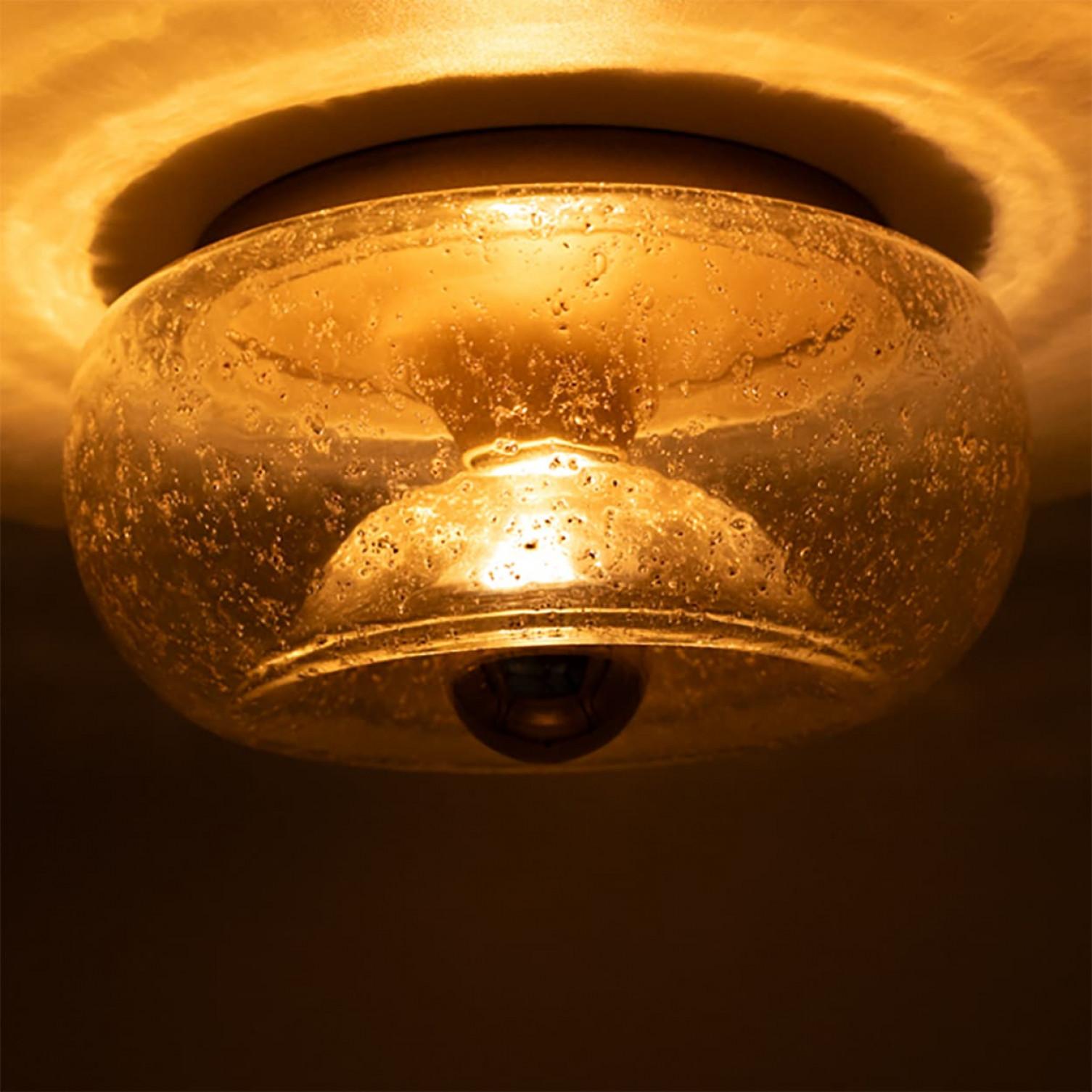 Late 20th Century Several Beautiful Brass Glass Flush Mounts by Doria Leuchten, Germany 1970 For Sale