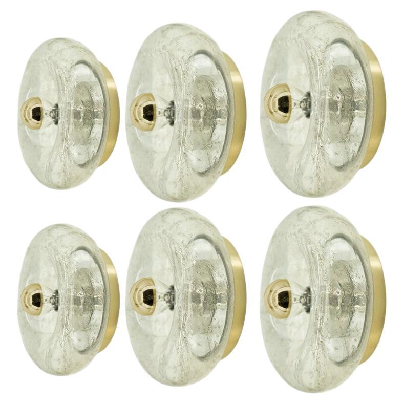 Several Beautiful Brass Glass Flush Mounts by Doria Leuchten, Germany 1970