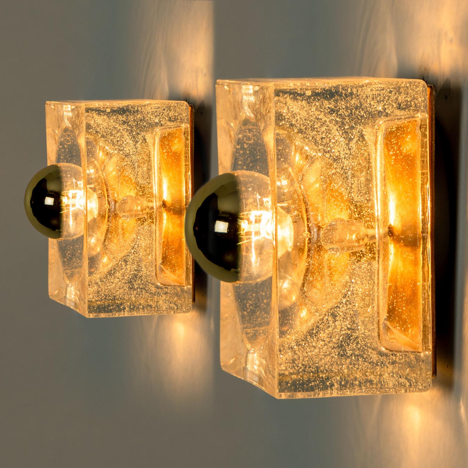 Brass Several Blown Glass Cube Table, Wall or Ceiling Lights, Austria, 1960s For Sale