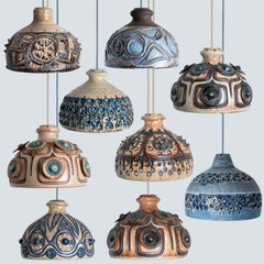Several Blue Ceramic Pendant Lights, Denmark, 1970