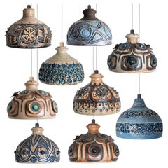Mehrere blaue keramische Pendelleuchten, Dänemark, 1970