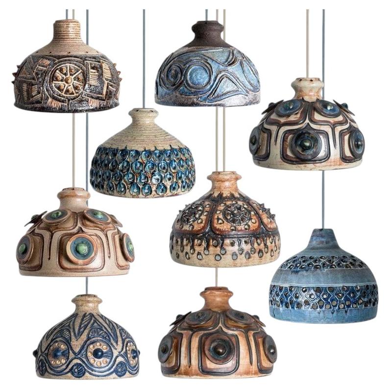 Several Blue Ceramic Pendant Lights, Denmark, 1970