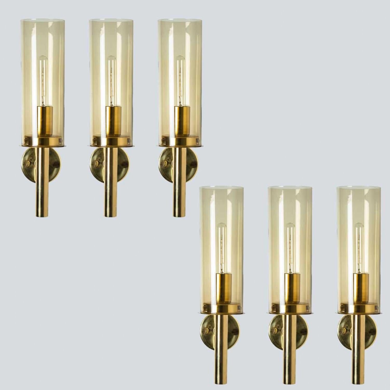Scandinavian Modern Several Brass and Glass Wall Lights, Hans Agne Jakobsson, 1960 For Sale