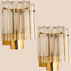 Several Brass & Glass Wall Lights Hillebrand Germany, 1960s