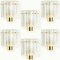 Several Brass & Glass Wall Lights Hillebrand Germany, 1960s