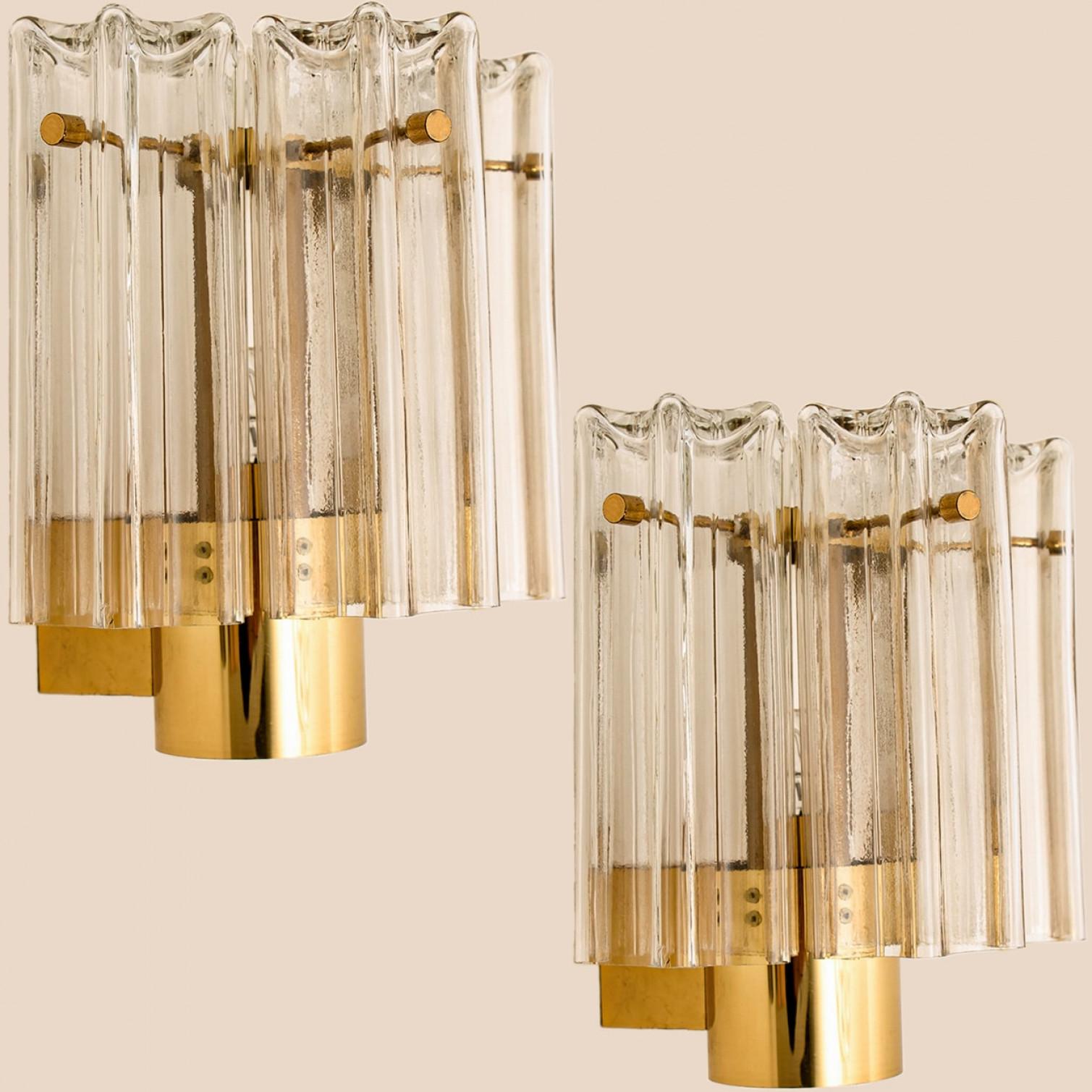 Mid-Century Modern Several Brass & Glass Wall Lights Hillebrand Germany, 1960s For Sale