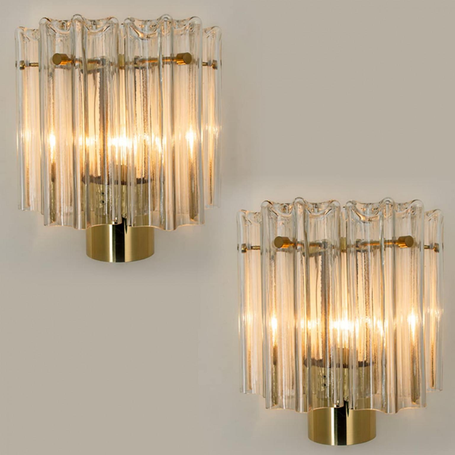 Other Several Brass & Glass Wall Lights Hillebrand Germany, 1960s For Sale