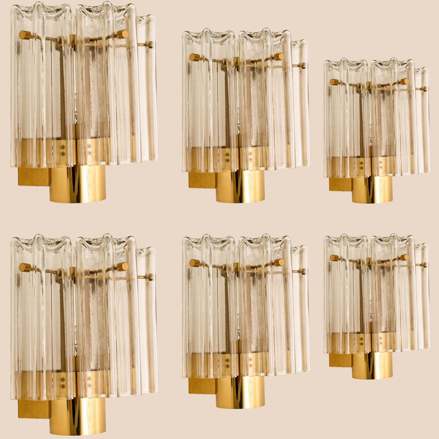 Several Brass & Glass Wall Lights Hillebrand Germany, 1960s In Good Condition For Sale In Rijssen, NL