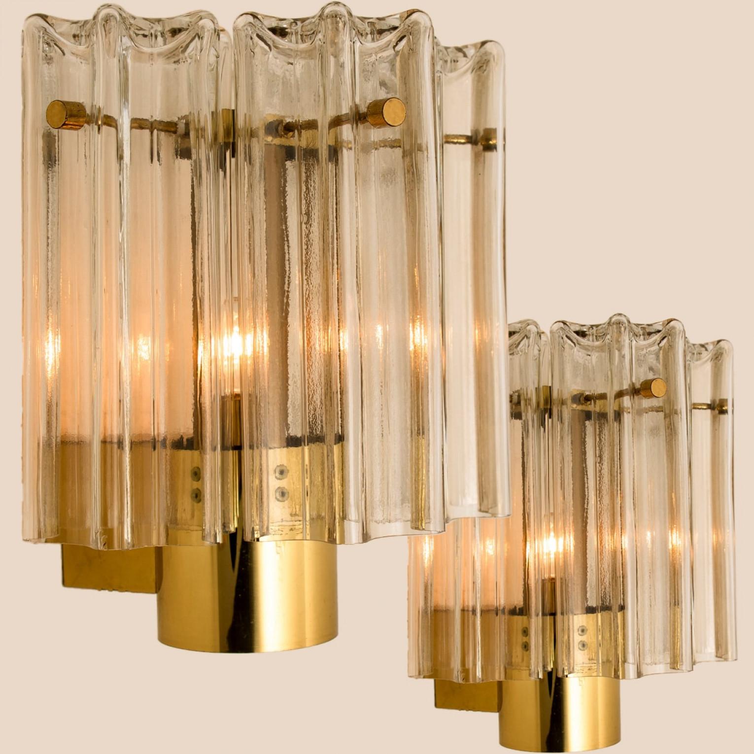 Mid-17th Century Several Brass & Glass Wall Lights Hillebrand Germany, 1960s For Sale