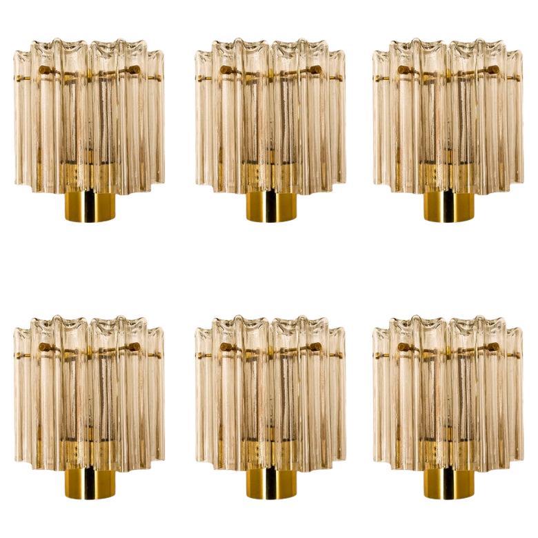 Several Brass & Glass Wall Lights Hillebrand Germany, 1960s For Sale