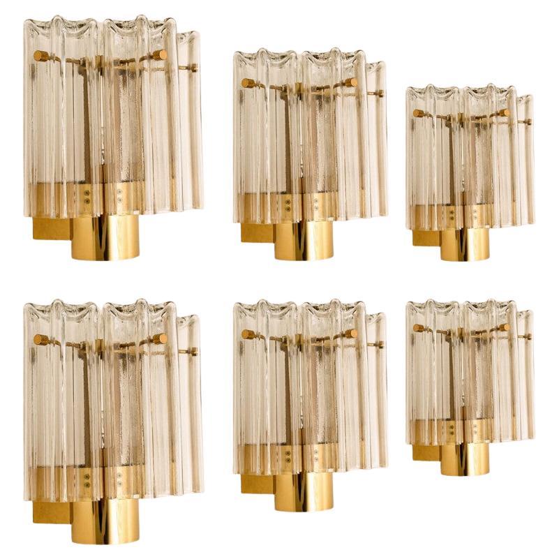 Several Brass
Glass Wall Lights Hillebrand Germany, 1960s