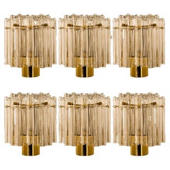 Antique Several Brass & Glass Wall Lights Hillebrand Germany, 1960s