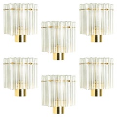 Several Brass & Glass Wall Lights Hillebrand Germany, 1960s
