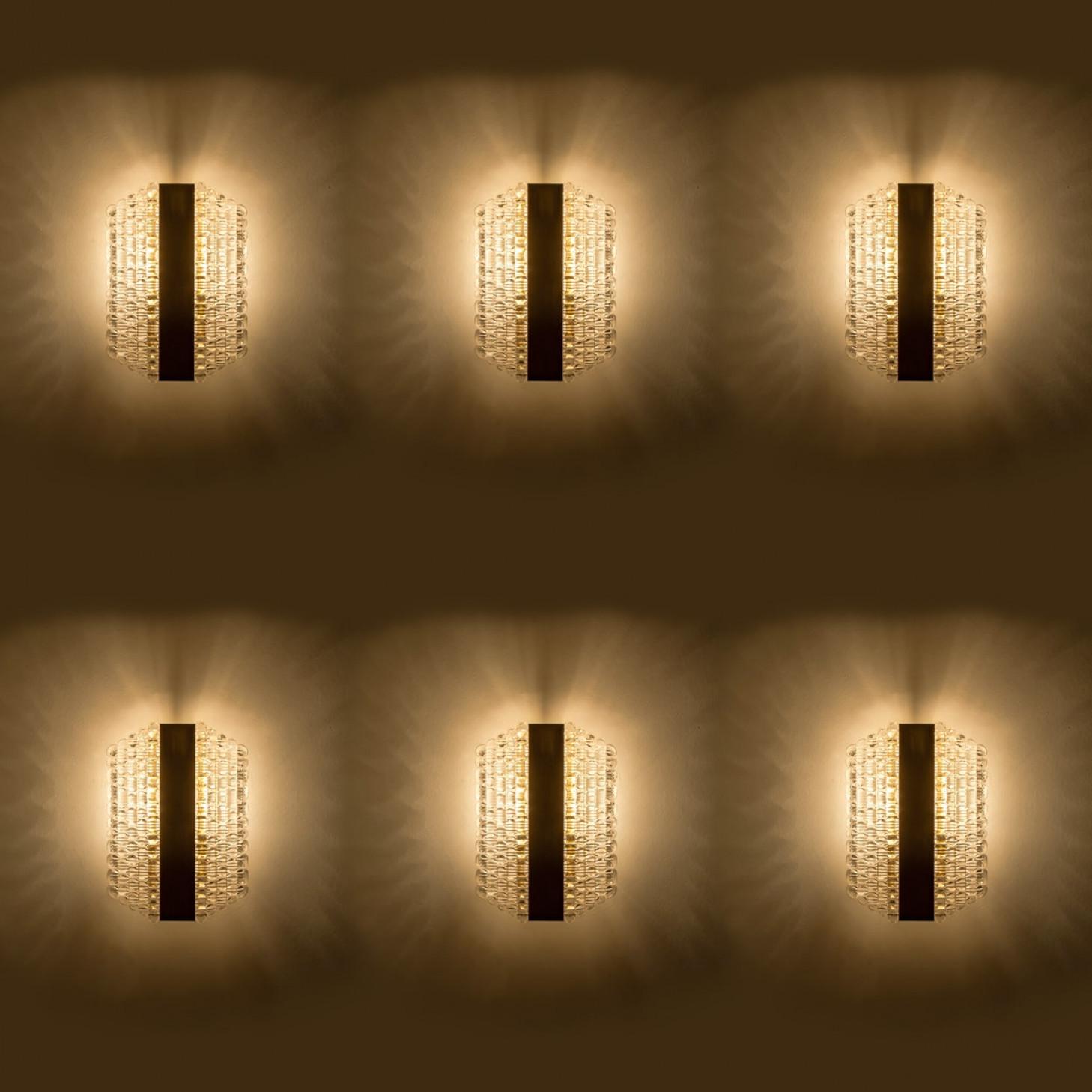 Several Brass & Glass Wall Lights in the style of Hillebrand Germany, 1960s For Sale 4