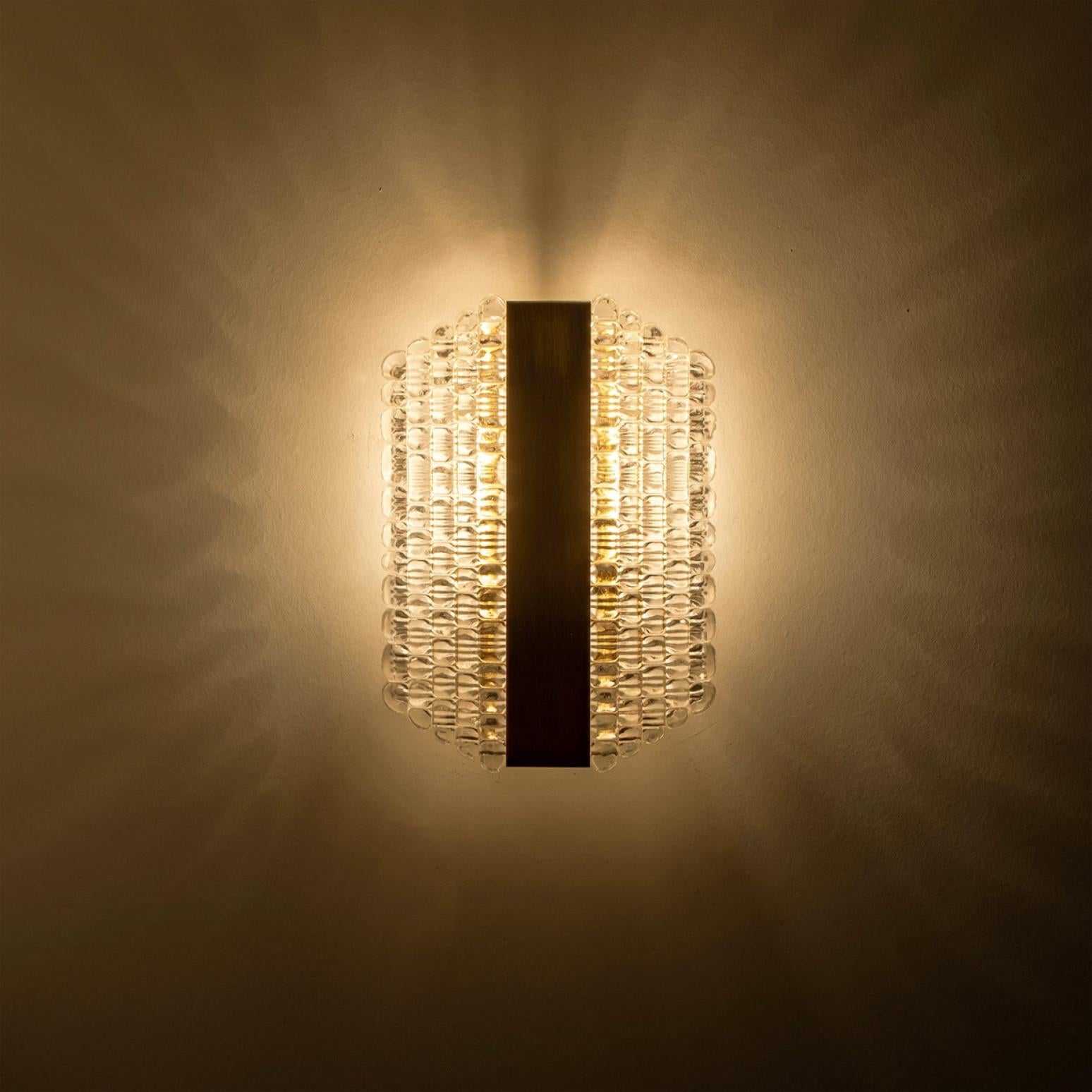 Several Brass & Glass Wall Lights in the style of Hillebrand Germany, 1960s For Sale 5