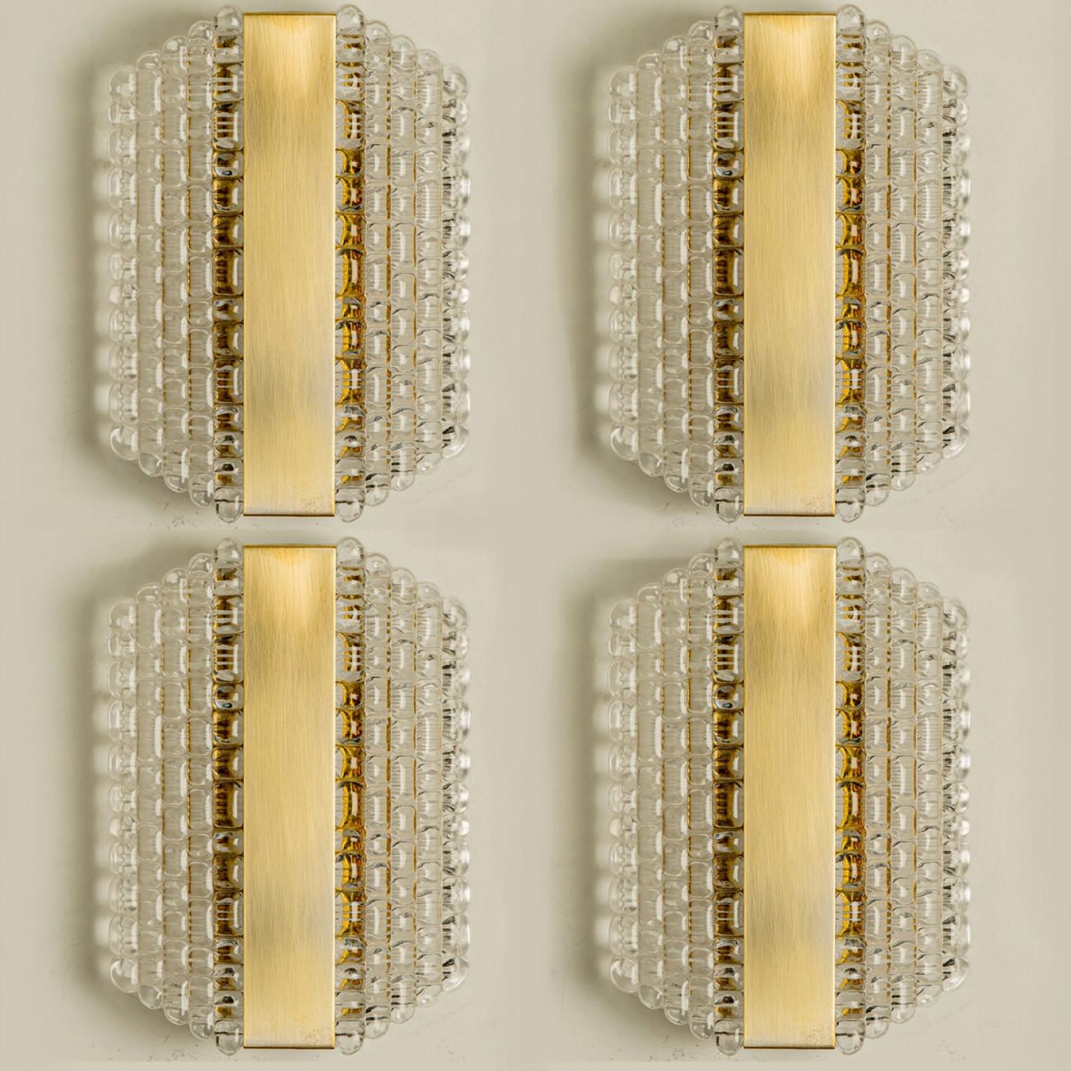 Several Brass & Glass Wall Lights in the style of Hillebrand Germany, 1960s For Sale 8
