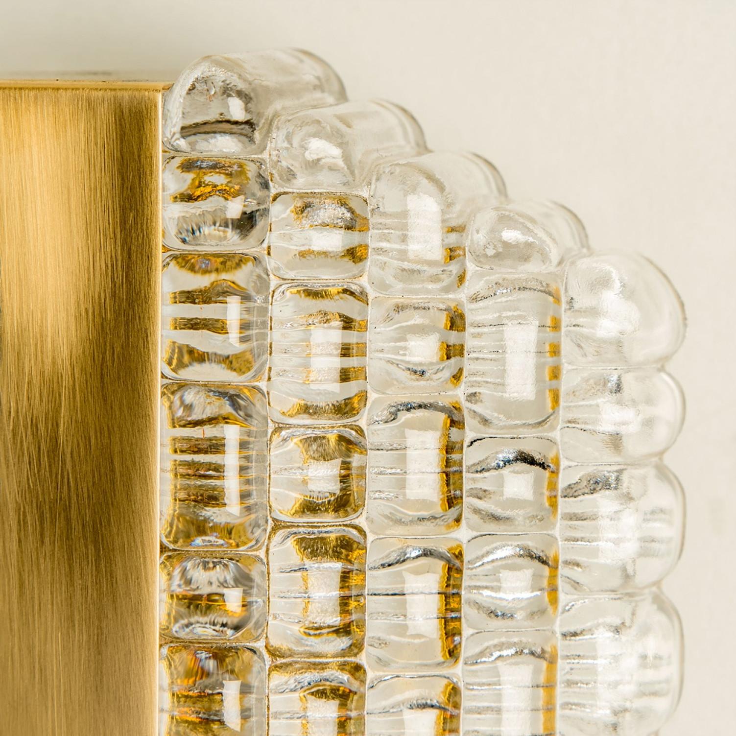 Mid-Century Modern Several Brass & Glass Wall Lights in the style of Hillebrand Germany, 1960s For Sale