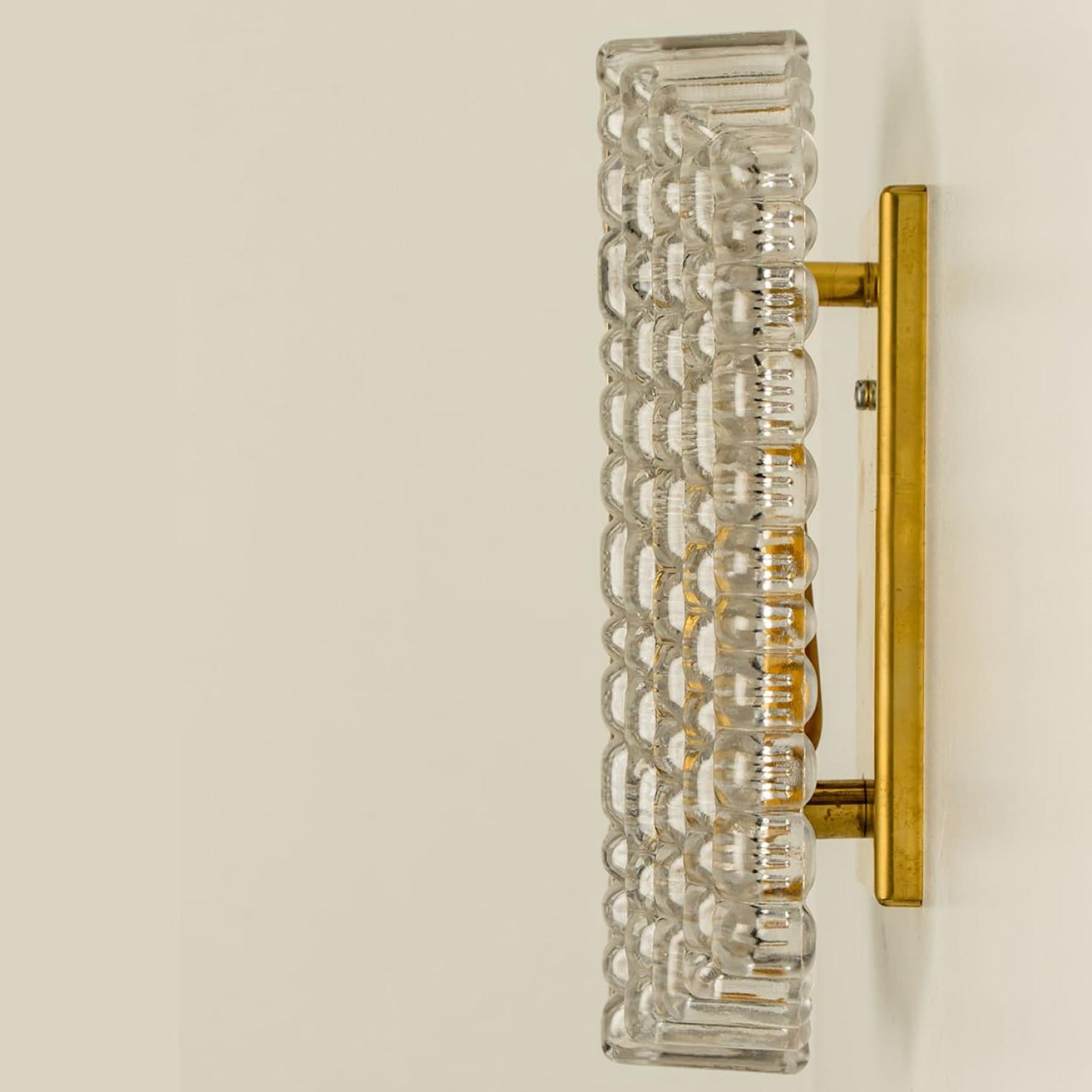 Several Brass & Glass Wall Lights in the style of Hillebrand Germany, 1960s In Good Condition For Sale In Rijssen, NL
