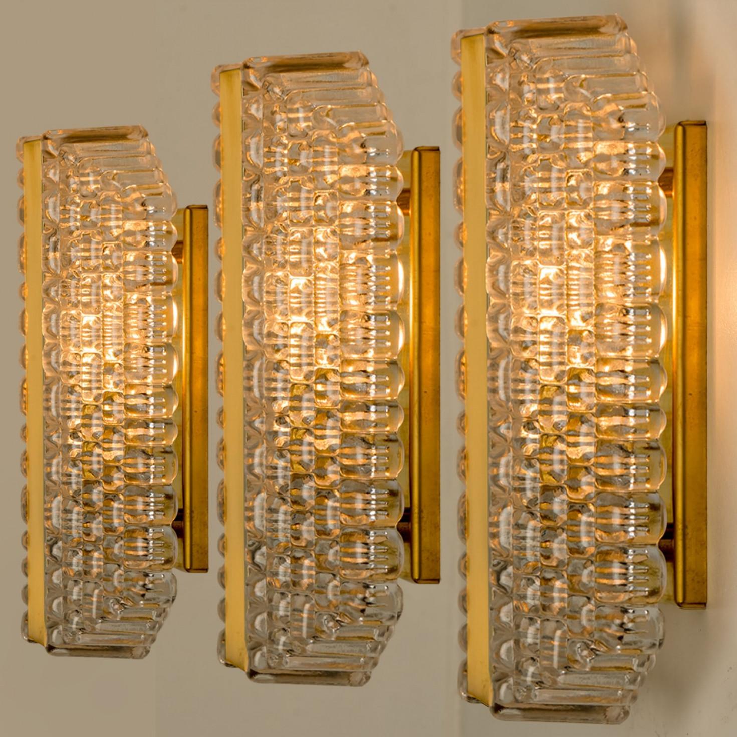 Several Brass & Glass Wall Lights in the style of Hillebrand Germany, 1960s For Sale 1